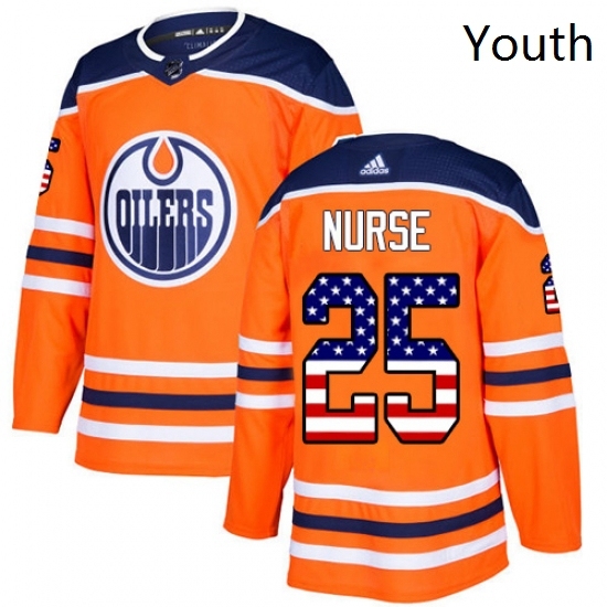 Youth Adidas Edmonton Oilers 25 Darnell Nurse Authentic Orange USA Flag Fashion NHL Jersey